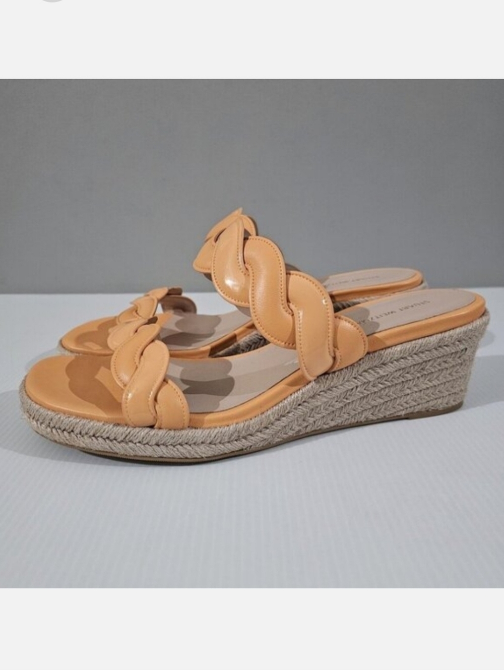 Stuart Weitzman Twist Espadrille Wedge Sandal Womens 10 Mango Leather Slide